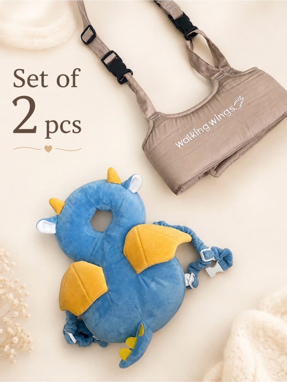Set LEARNING TO WALK - anti fall head pillow + walking wings holder harness